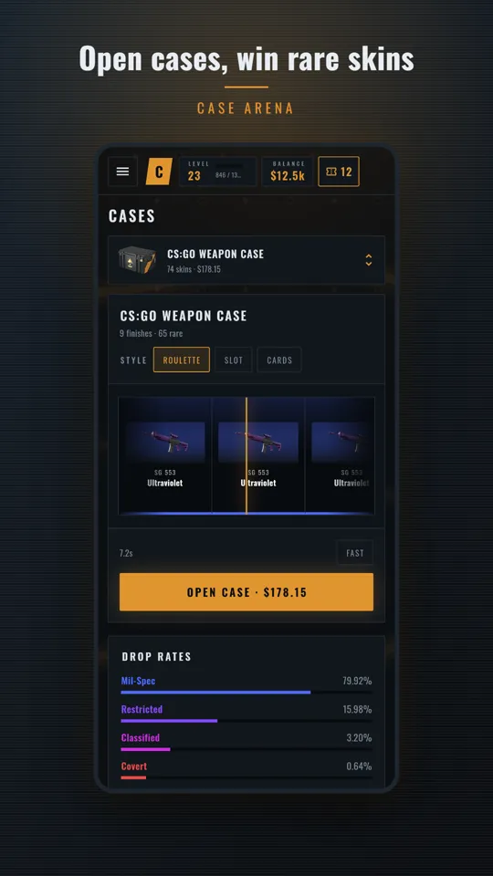 Open cases, win rare skins